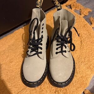 Dr. Martens Beige Ankle Boots with Black Laces